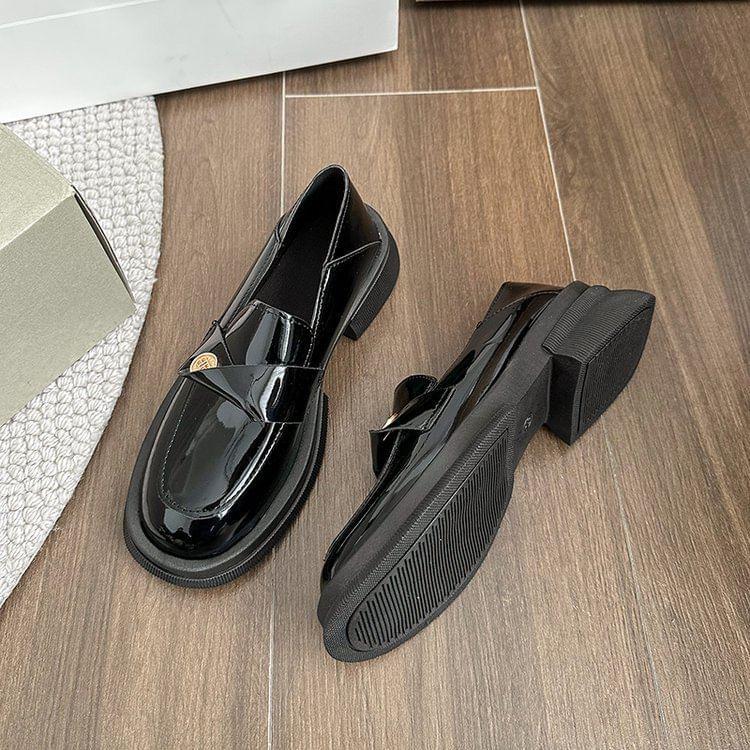 Platform Plain Metal Accent Faux Leather Loafers Product Image