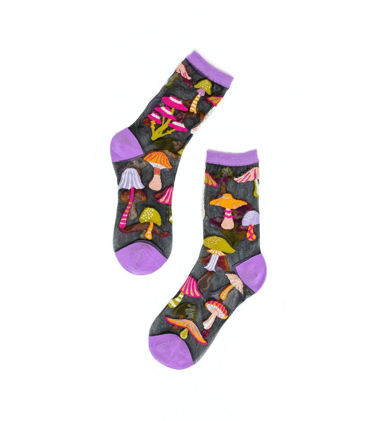 Sock Candy Womens Magic Mushrooms Black Sheer Sock Product Image