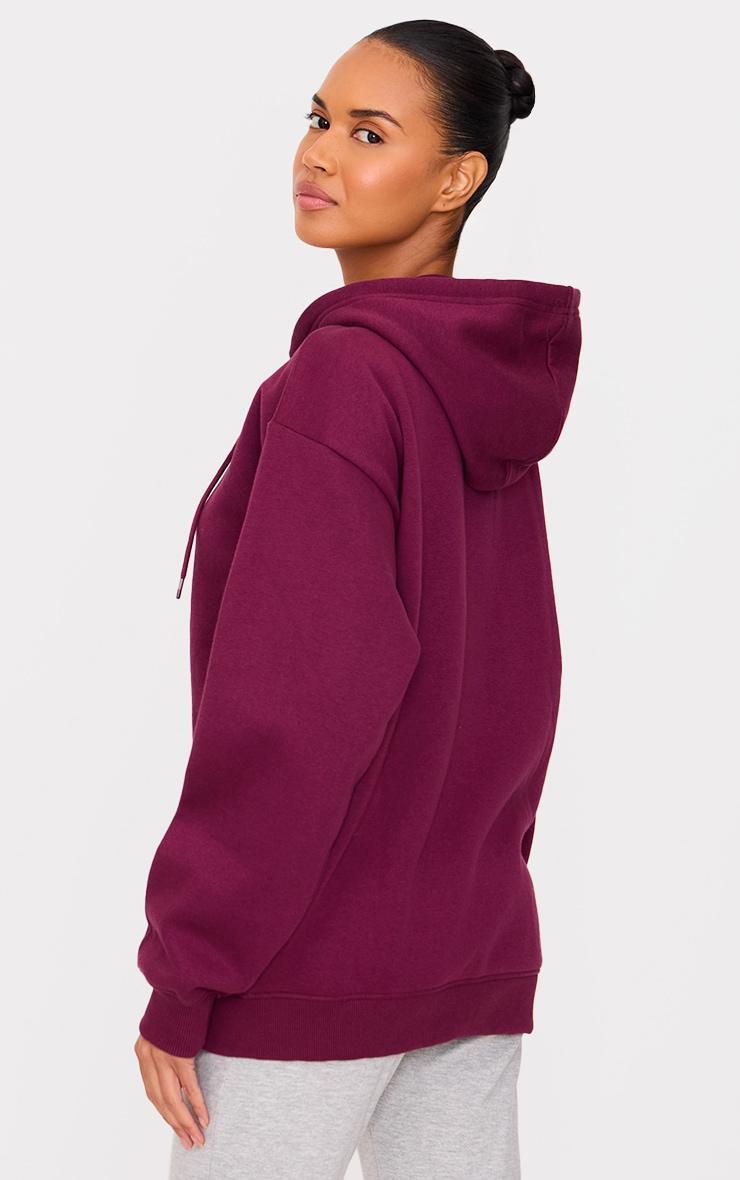 Plum Oversized Zip Up Plain Front Hoodie Product Image