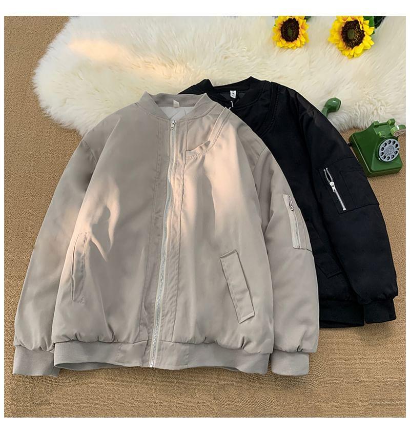 Plain Panel Zip Puffer Bomber Jacket Product Image