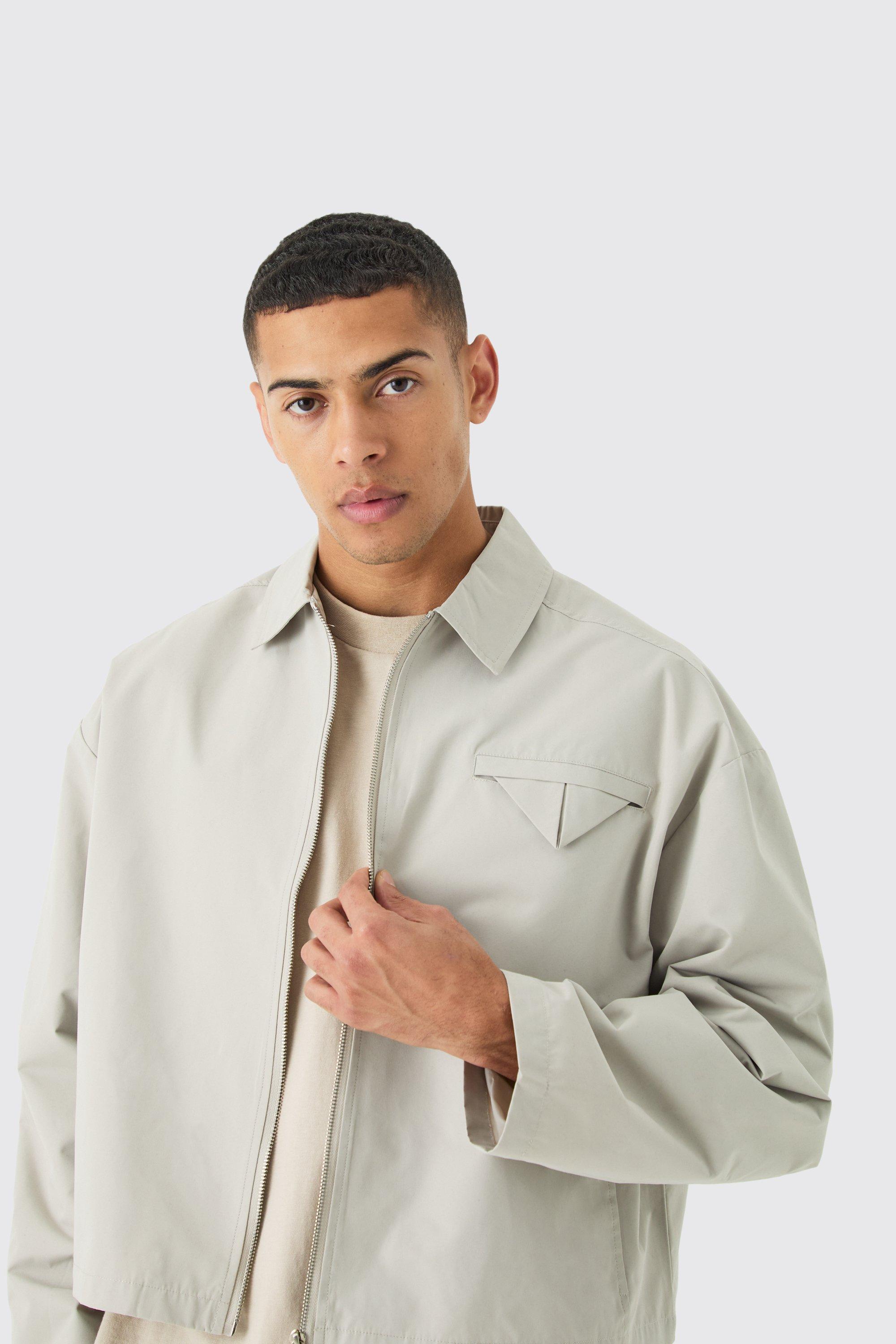 Boxy Twill Harrington Jacket | boohooMAN USA Product Image