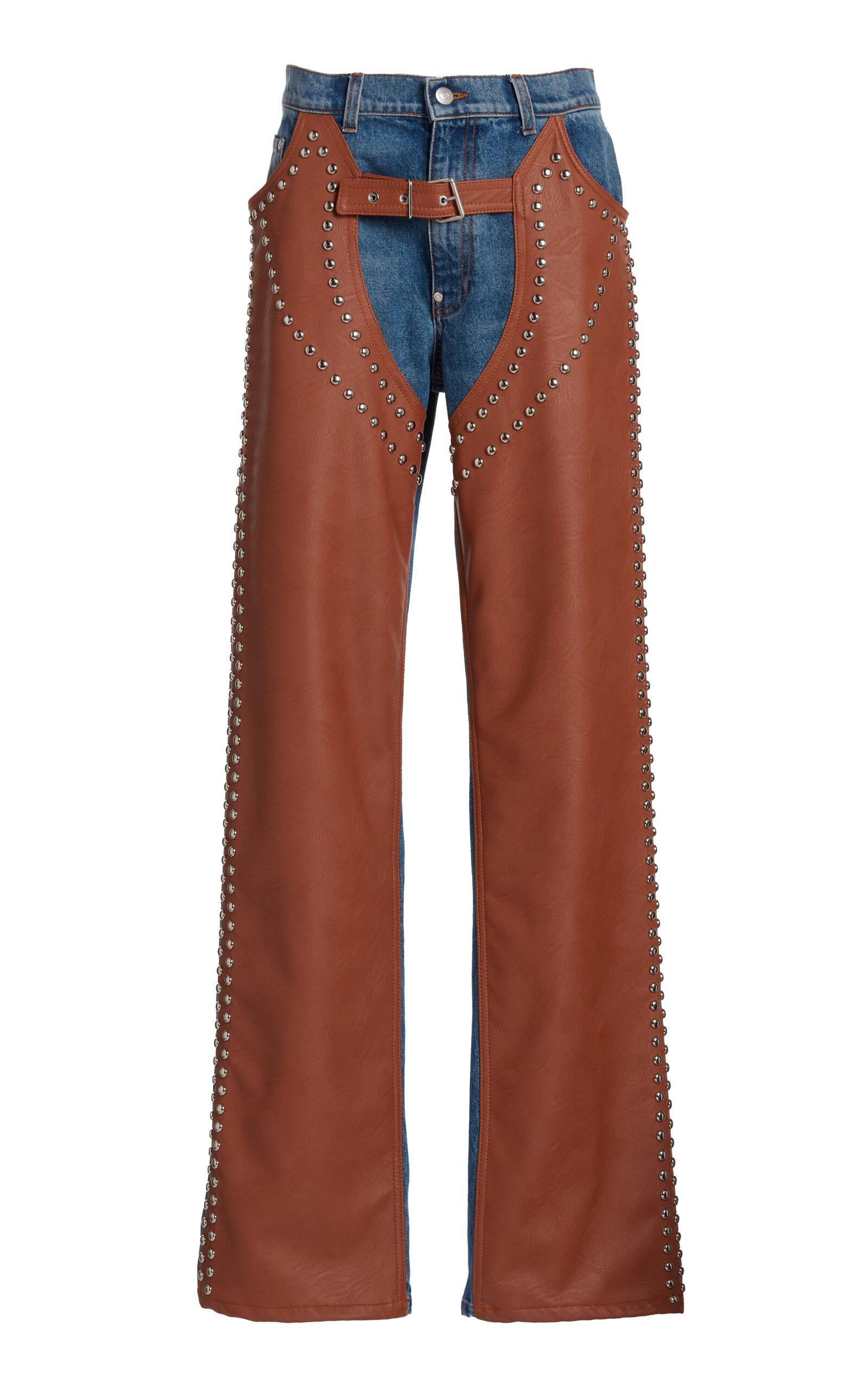 Studded Chaps-effect Altermat & Denim Jeans In Blue Product Image