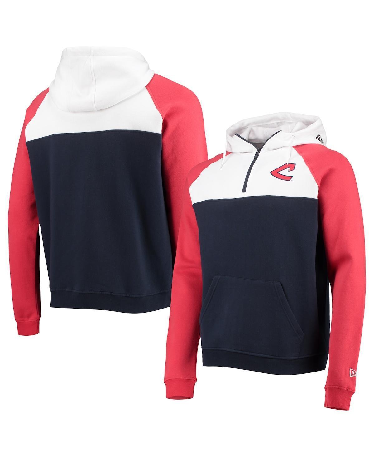 Mens New Era /White Cleveland Indians Cooperstown Collection Quarter-Zip Hoodie Jacket Blue Product Image