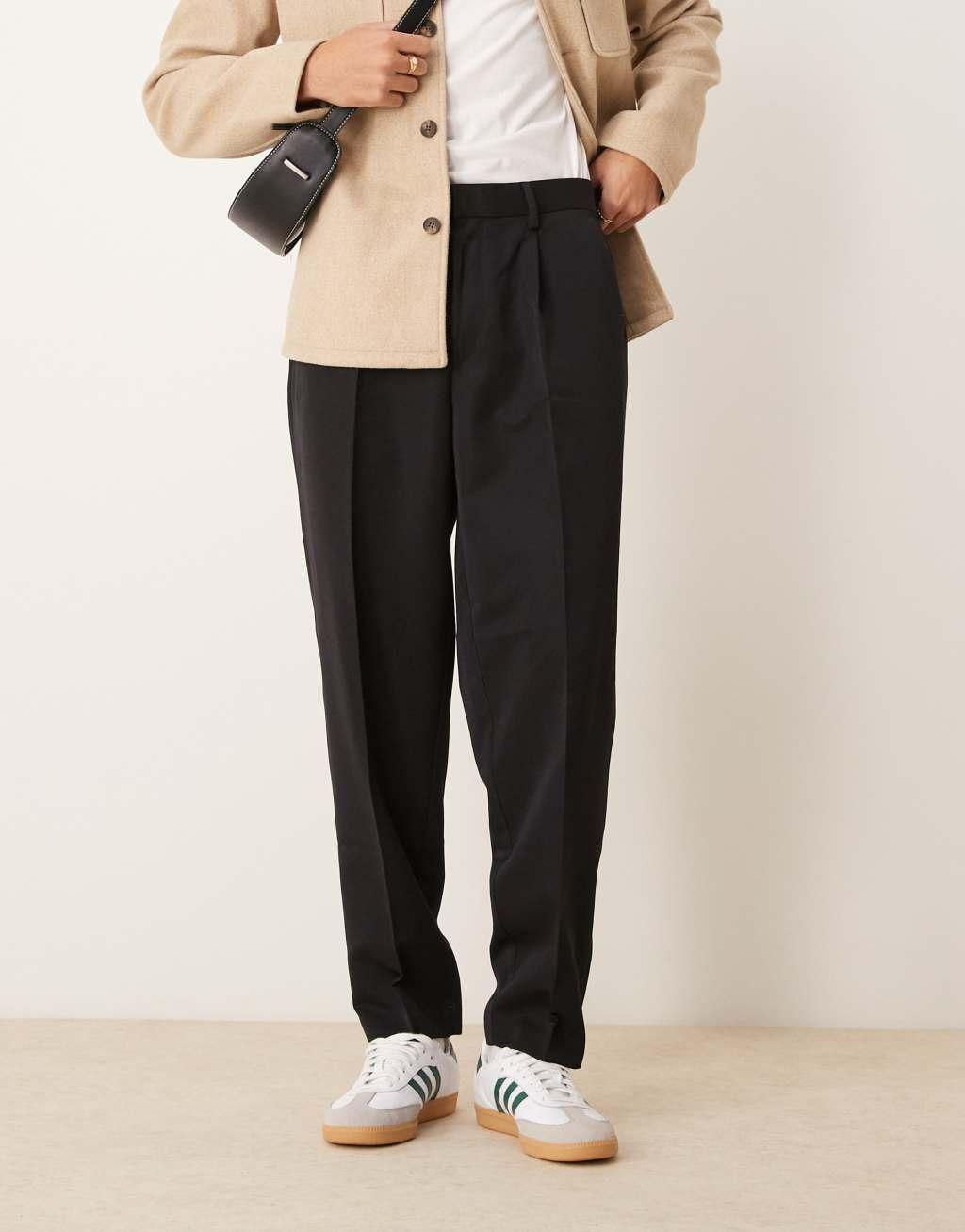 ASOS DESIGN smart oversized tapered pants with front pleat in black Product Image