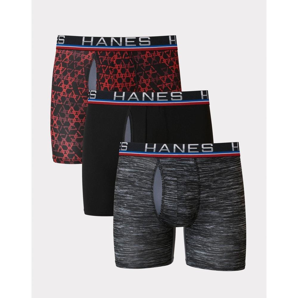 Hanes Premium Mens Xtemp Total Support Pouch Anti Chafing 3pk Boxer Briefs - Red L Product Image