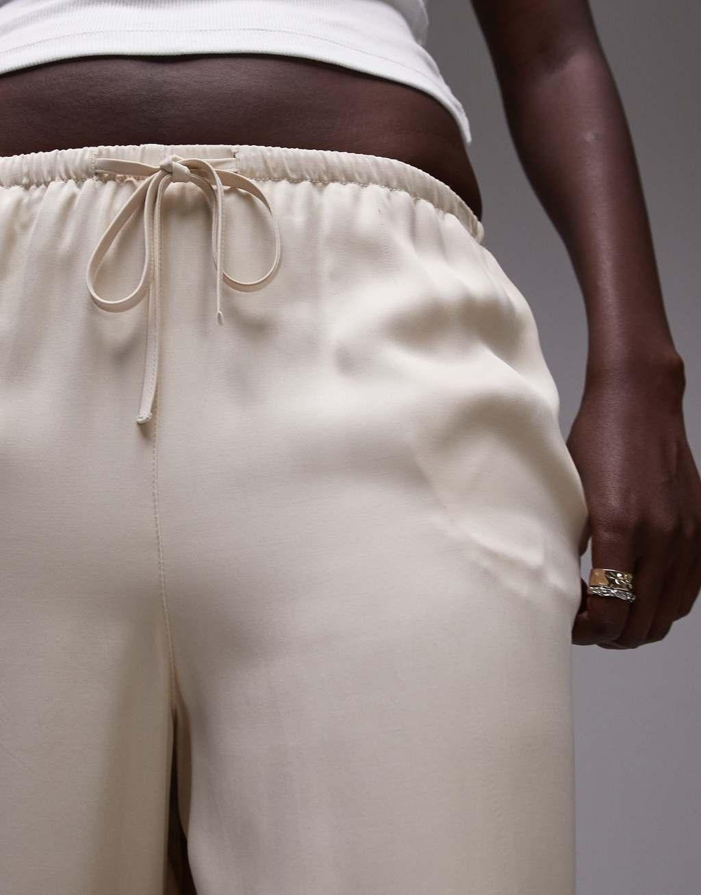 Topshop Tall satin drawstring pants in oyster Product Image