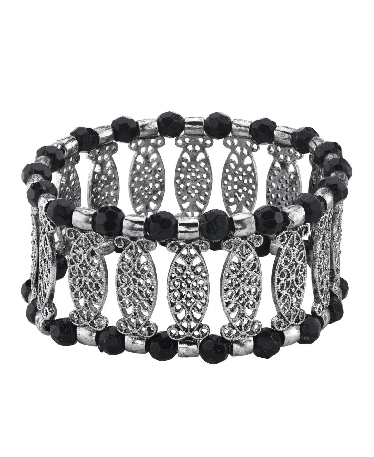 1928 Silver-Tone Jet Stretch Bracelet, Womens, Black Product Image