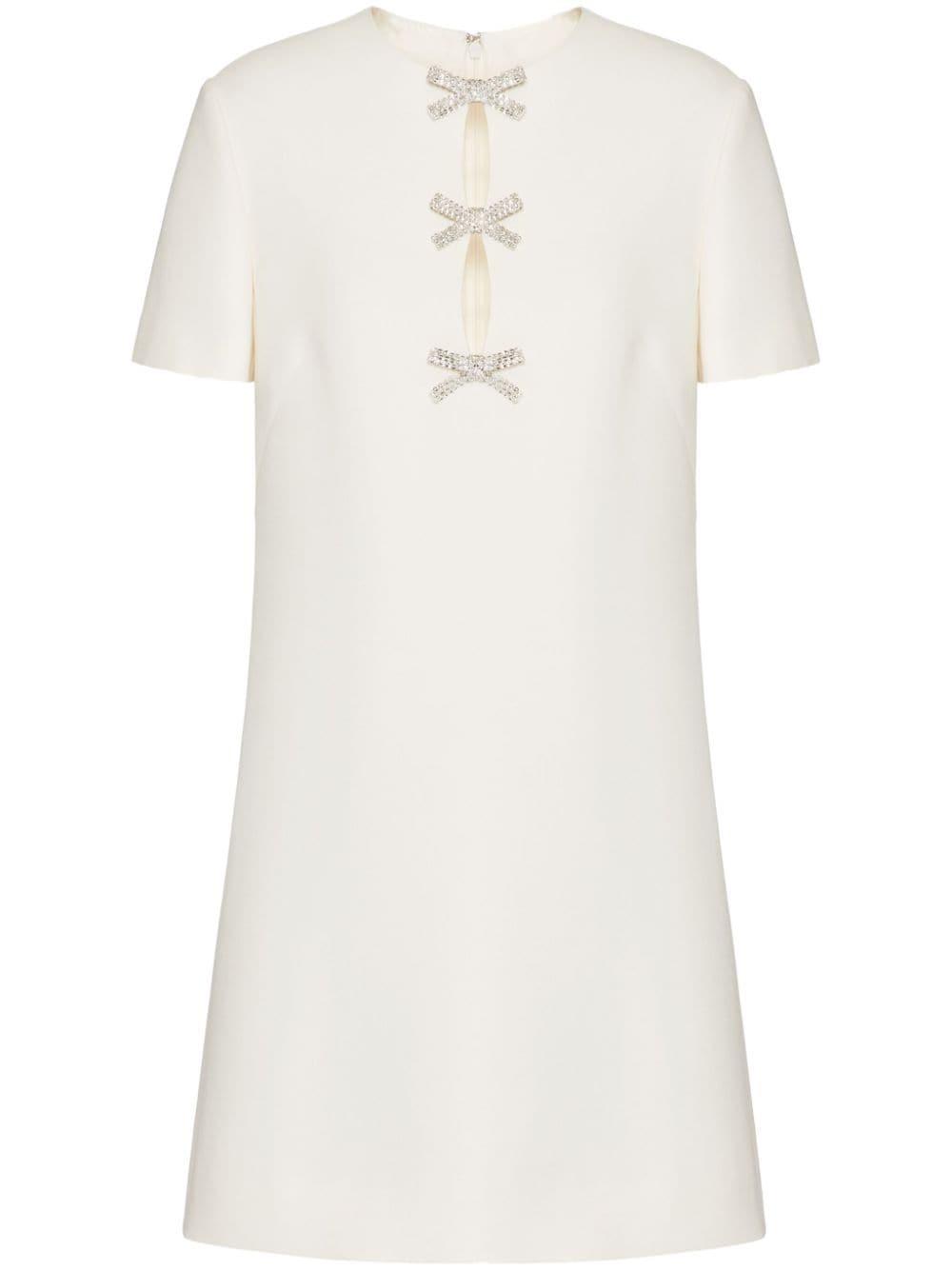 Crystal-embellished Crepe Minidress In White Product Image