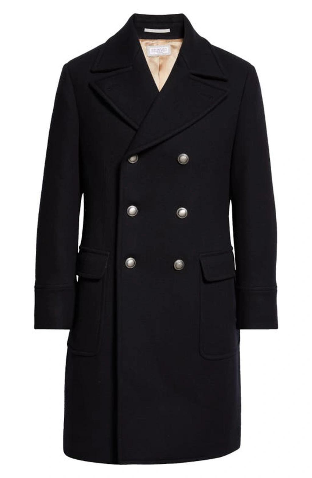 Double-breasted Wool-blend Coat In Black Product Image