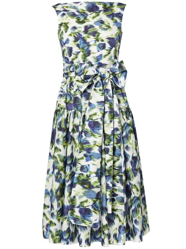 Floral Abstract Print Bow Midi Dress In White Product Image