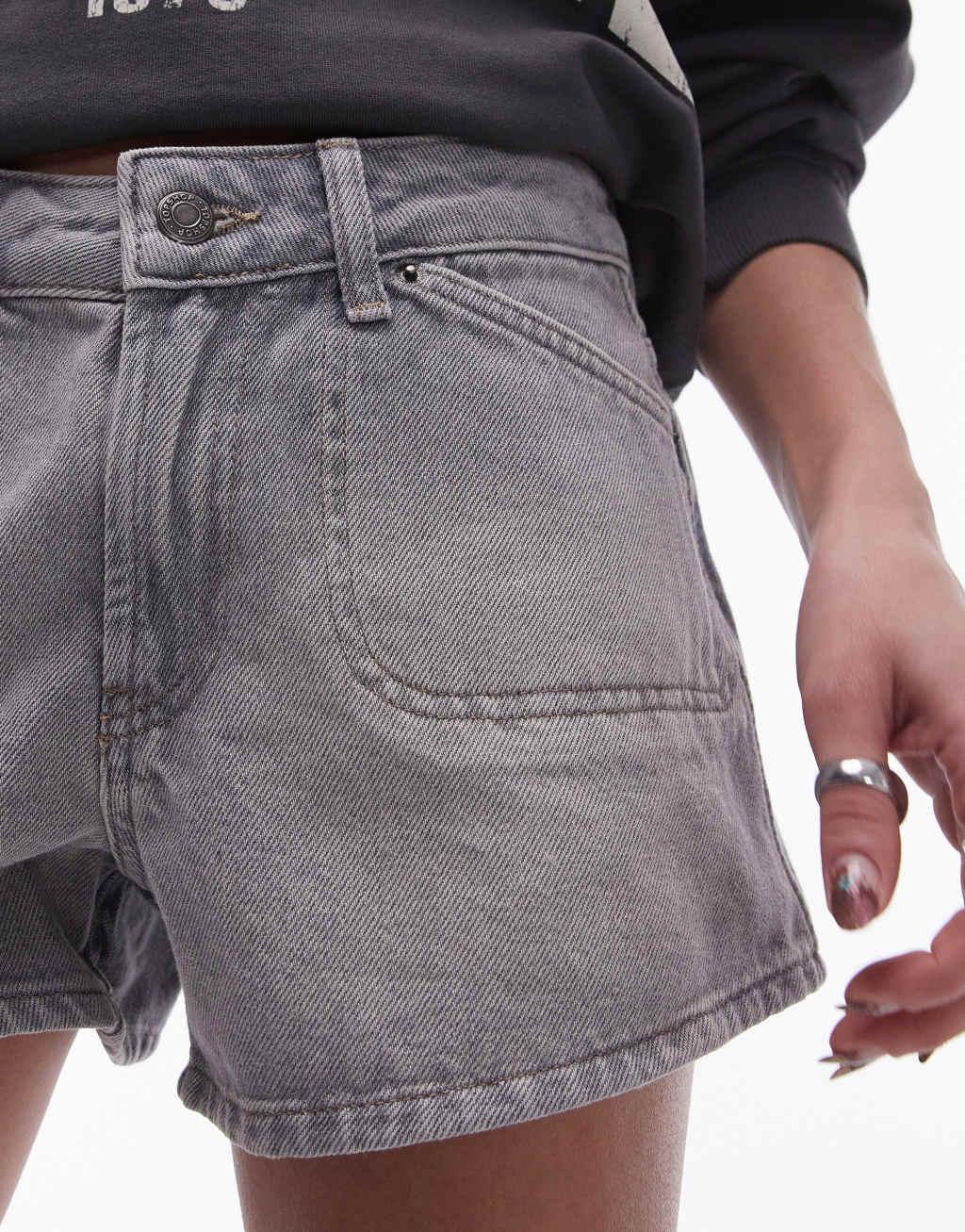 Topshop denim knicker short in gray wash Product Image