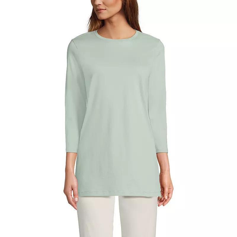 Petite Lands End 3/4-Sleeve Supima Cotton Crewneck Tunic, Womens Blue Product Image