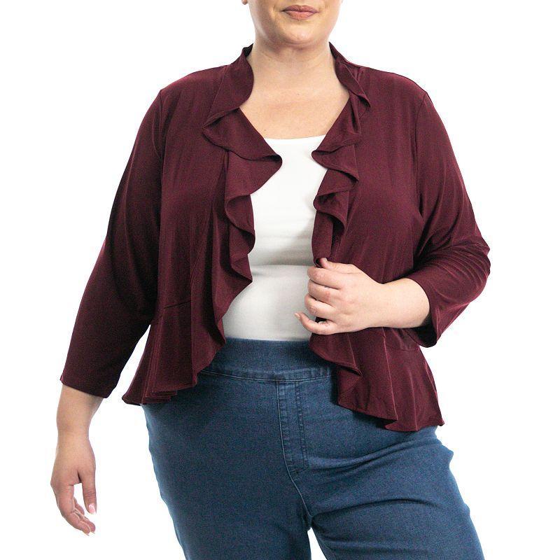 Plus Size Nina Leonard Simulated Pearl Back Bolero Cardigan, Womens Deep Red Product Image