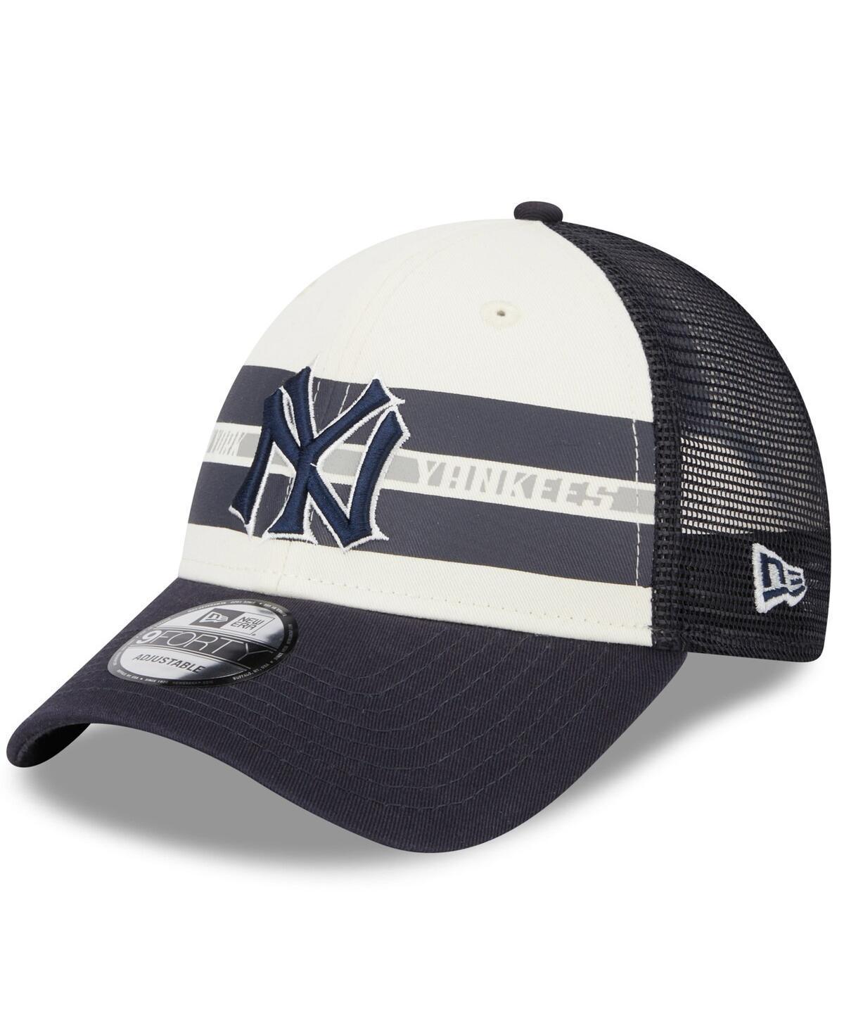 Mens New Era White New York Yankees Team Stripe Trucker 9Forty Snapback Hat - White Product Image