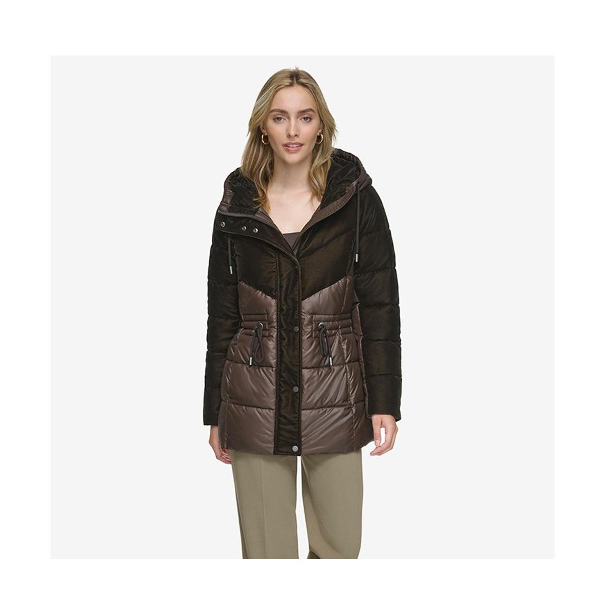 Womens Varna Velvet Mixed Quilted Puffer Jacket Within Attached Hood Product Image