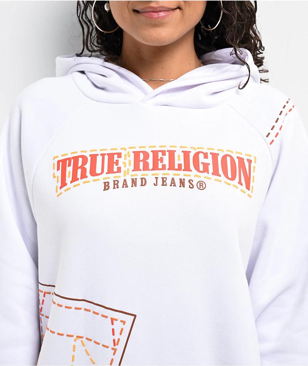 True Religion Big T Puff Print Boyfriend White Oversized Hoodie Product Image