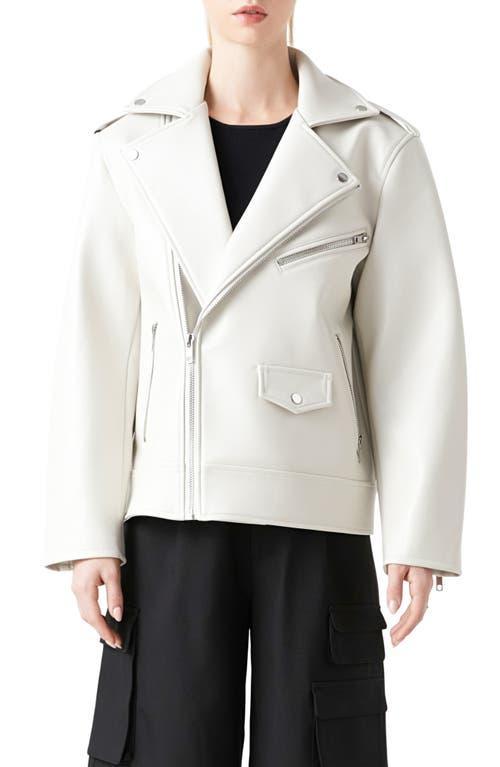 Grey Lab Padded Shoulder Faux Leather Biker Jacket Product Image