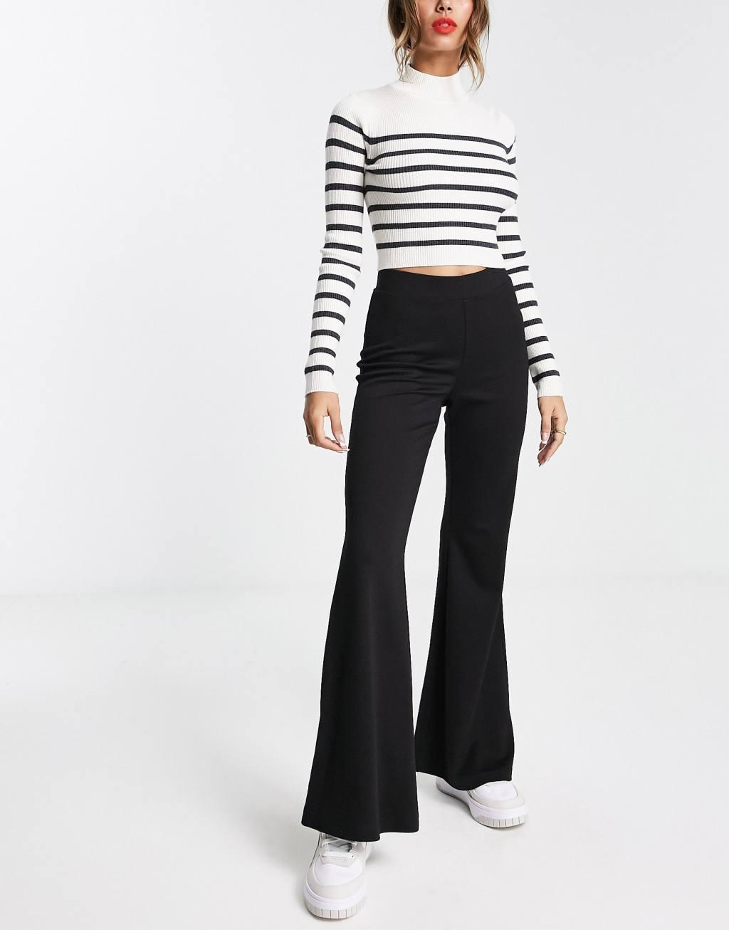 Monki jersey flared pants in black Product Image