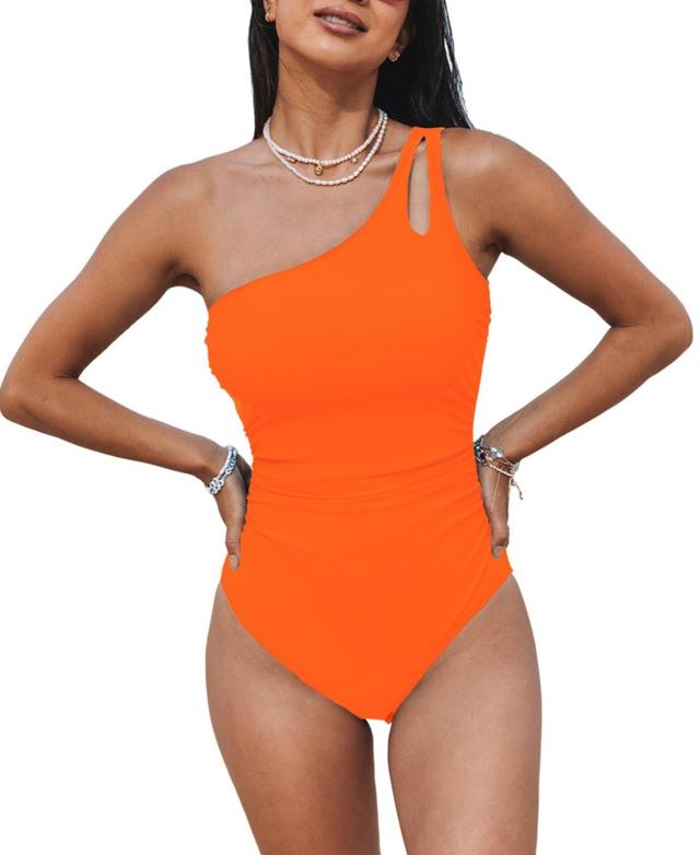 Women's Tummy Control One Shoulder Cutout Slimming One Piece Swimsuit Product Image