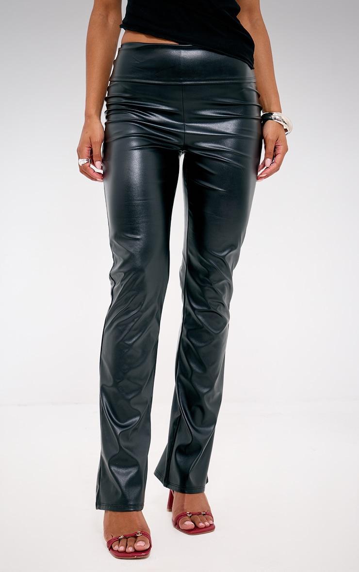 Black Faux Leather Fold Over Waist Straight Leg Trouser Product Image