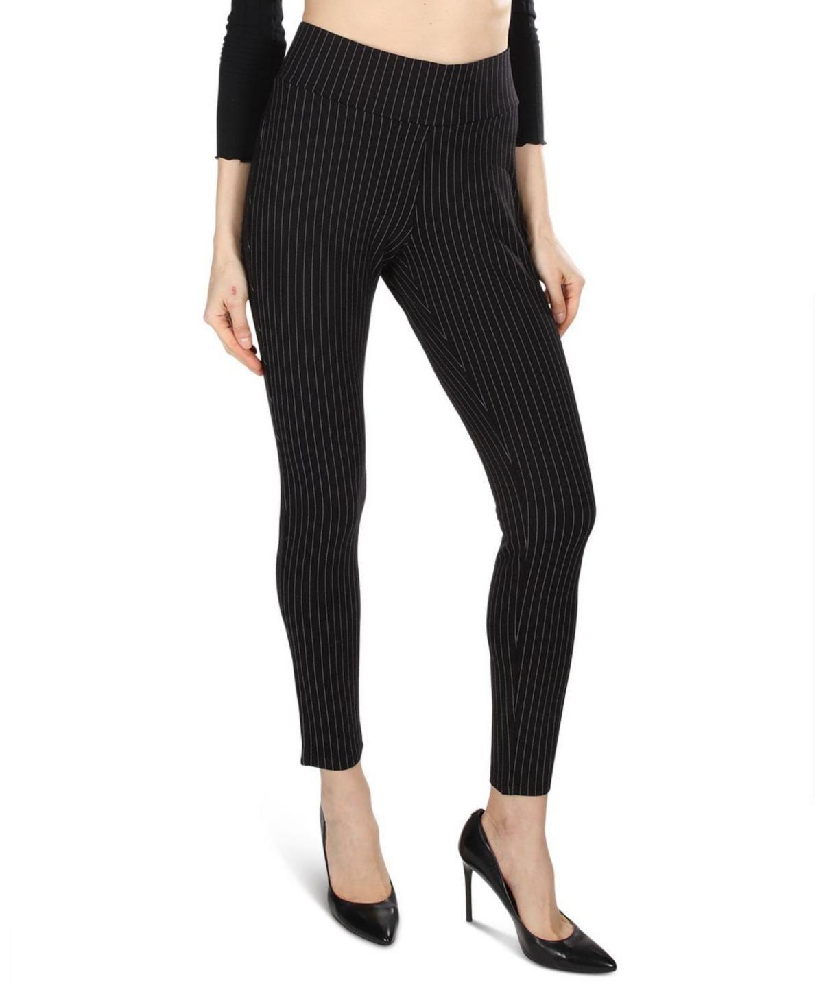 MeMoi Womens Pinstripe High-Waist Straight Leg Shaping Leggings Product Image