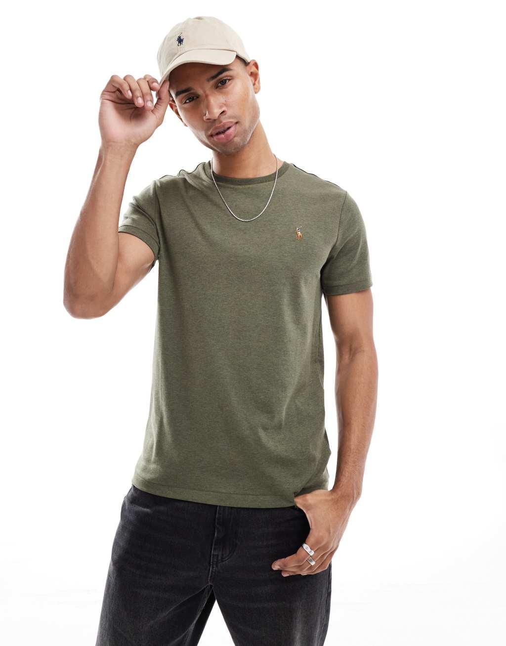 Polo Ralph Lauren icon logo pima cotton T-shirt in dark green heather Product Image