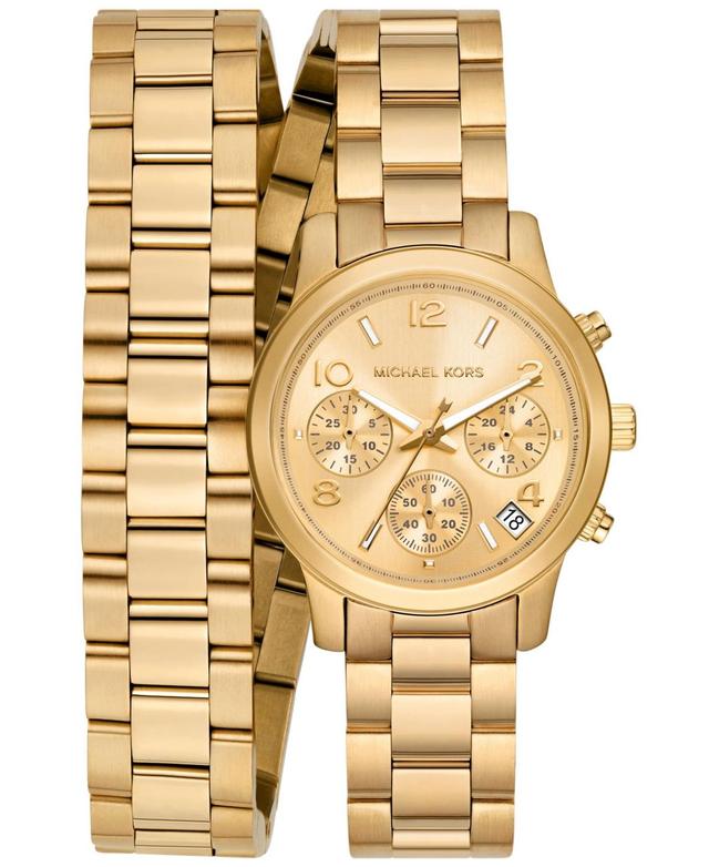 Michael Kors Womens Runway Chronograph Gold-Tone Stainless Steel Double Wrap Bracelet Watch 34mm - Gold-Tone Product Image