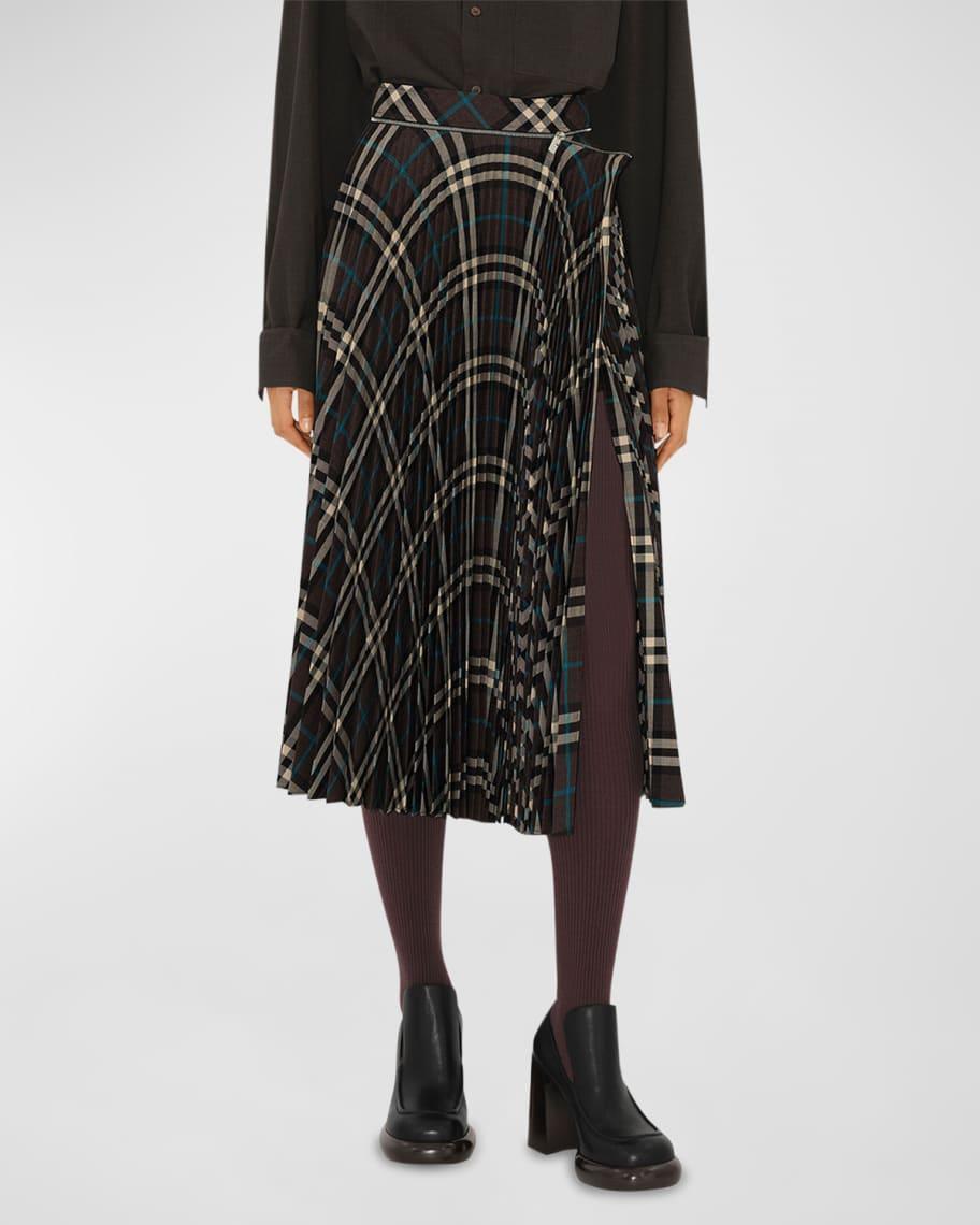 Pleated Check Midi Skirt with Slit Product Image