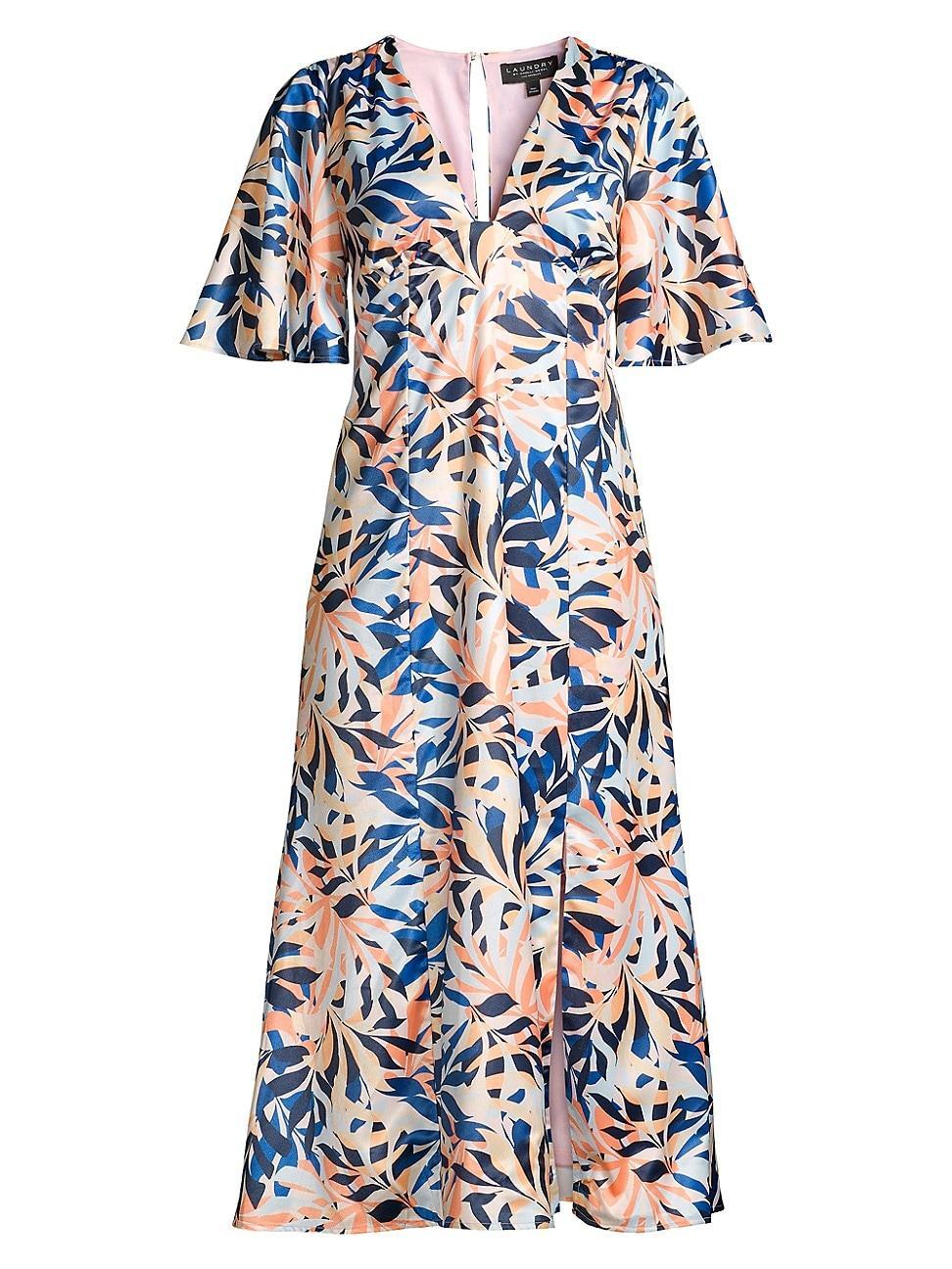 Womens Tropical-Print Midi-Dress Product Image