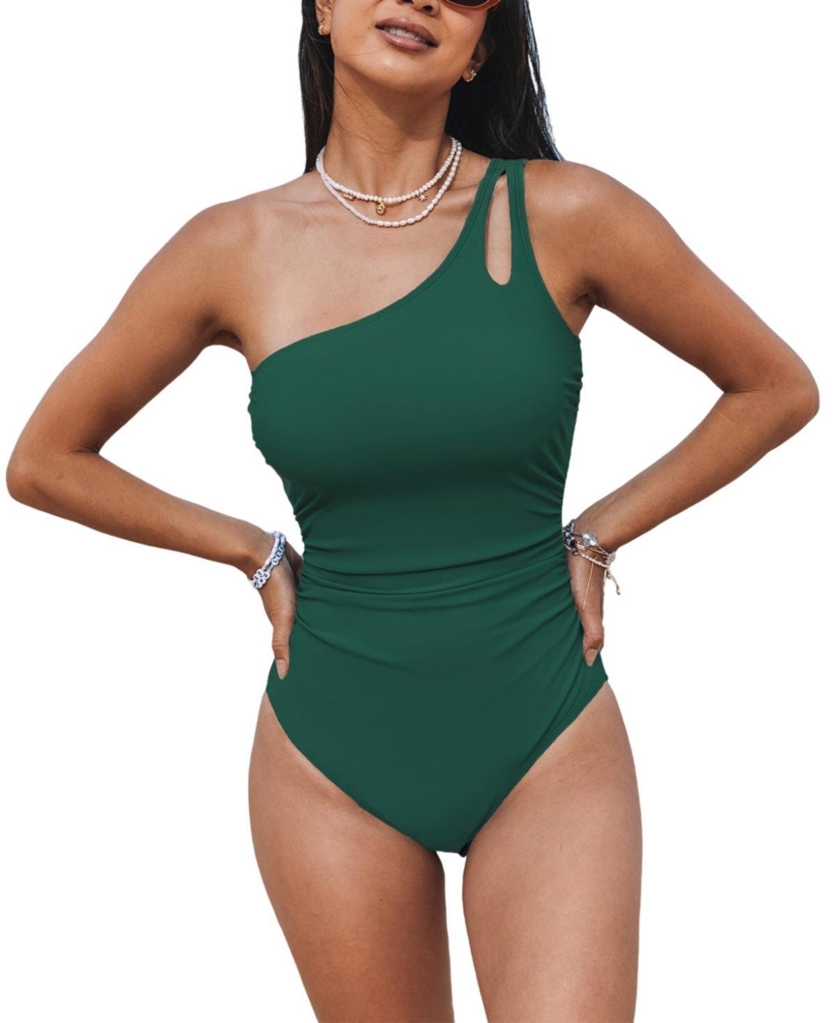 Cupshe Womens Tummy Control One Shoulder Cutout Slimming One Piece Swimsuit - Light Product Image