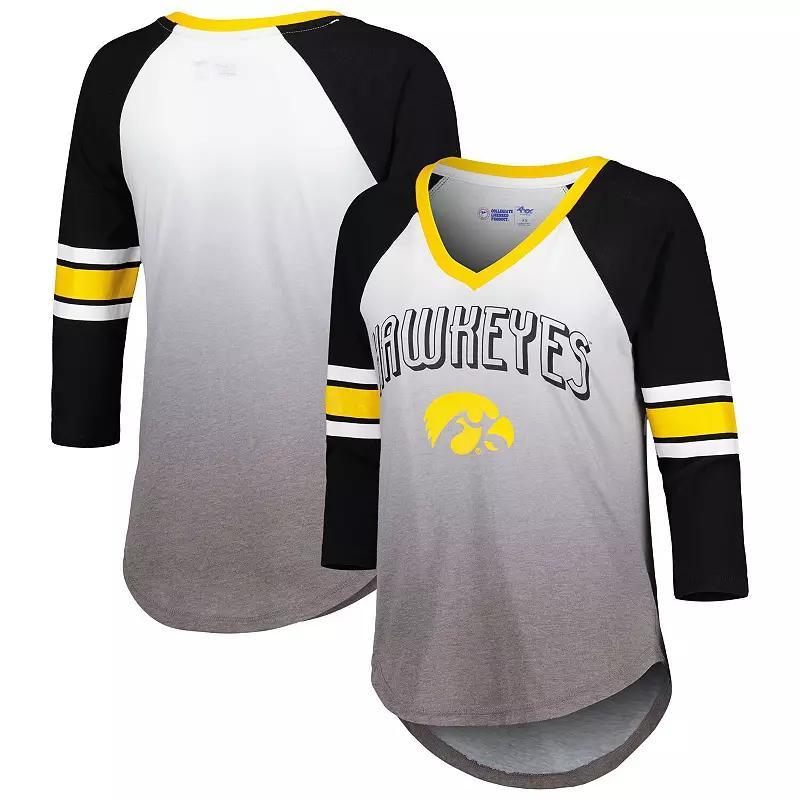 Womens G-iii 4Her by Carl Banks White Iowa Hawkeyes Lead Off Ombre Raglan 3/4 Sleeve V-Neck T-shirt - White Product Image