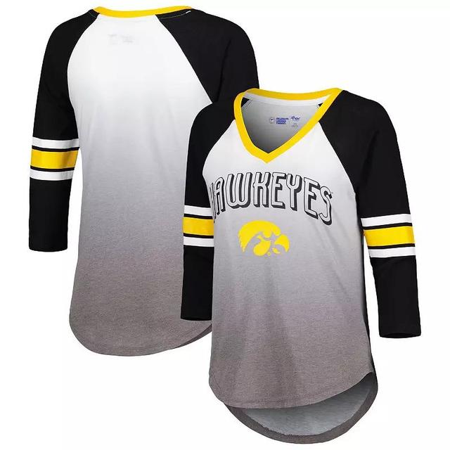 Womens G-iii 4Her by Carl Banks White Iowa Hawkeyes Lead Off Ombre Raglan 3/4 Sleeve V-Neck T-shirt - White Product Image