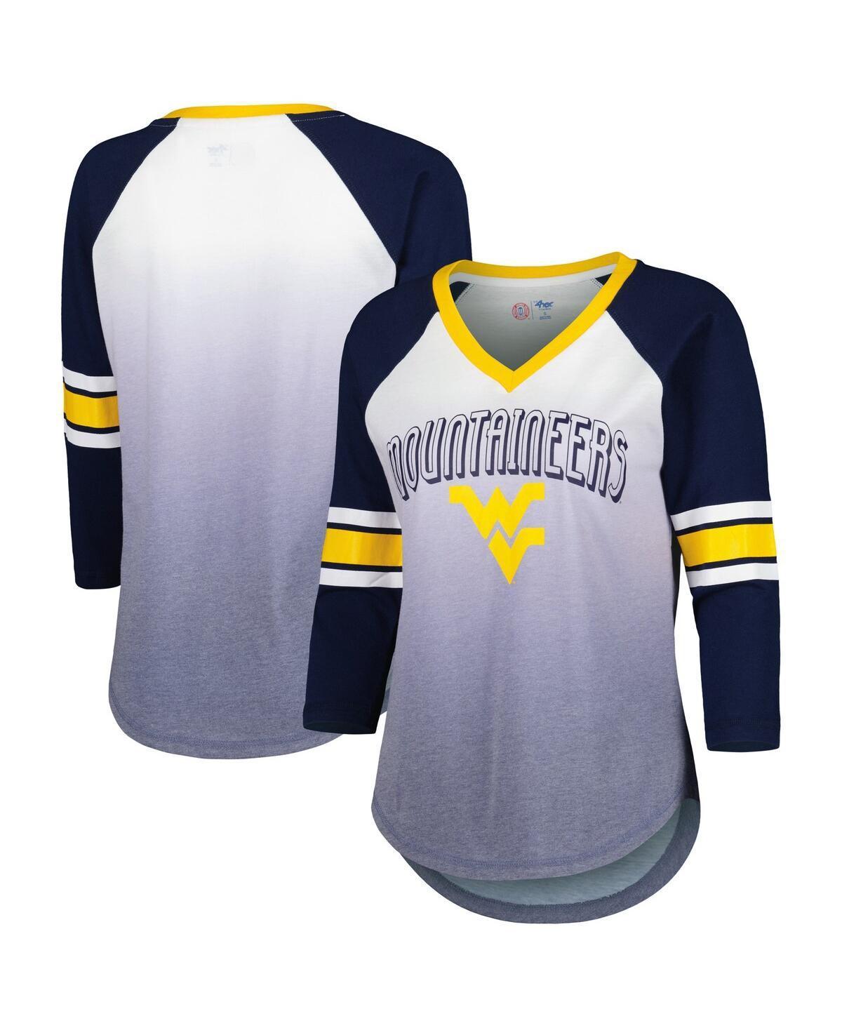 Womens G-III 4Her by Carl Banks /Navy West Virginia Mountaineers Lead Off Ombre Raglan 3/4-Sleeve V-Neck T-Shirt Product Image