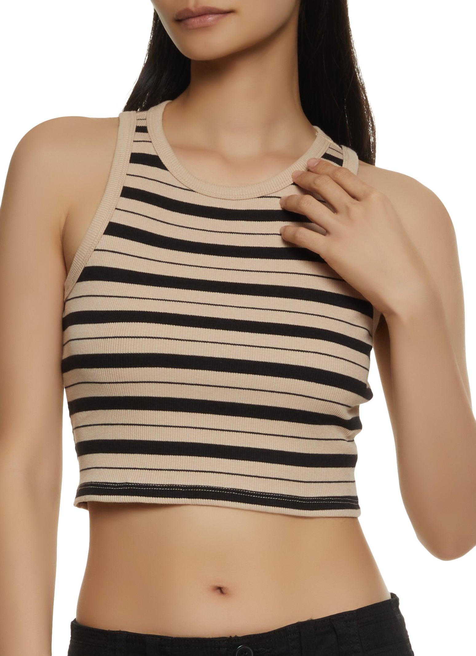 Womens Striped Rib Knit Tank Top product image