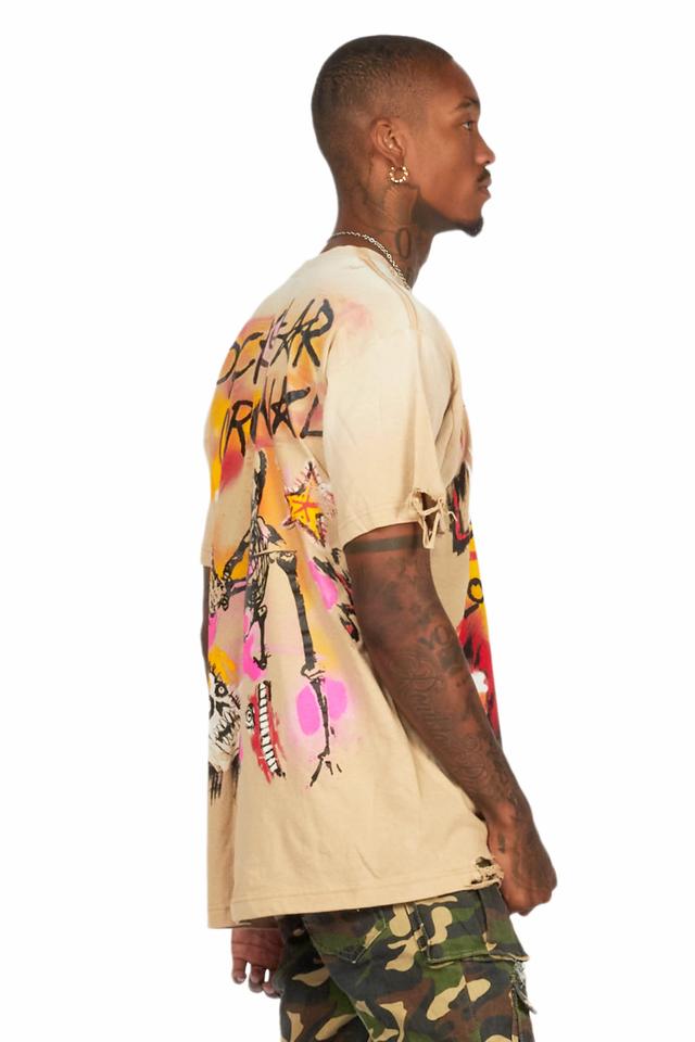 Soweto Beige Oversized Graphic T-Shirt Male Product Image