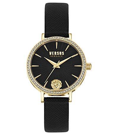 Versace Versus Versace Womens Mar Vista Crystal Analog Black Leather Strap Watch Product Image