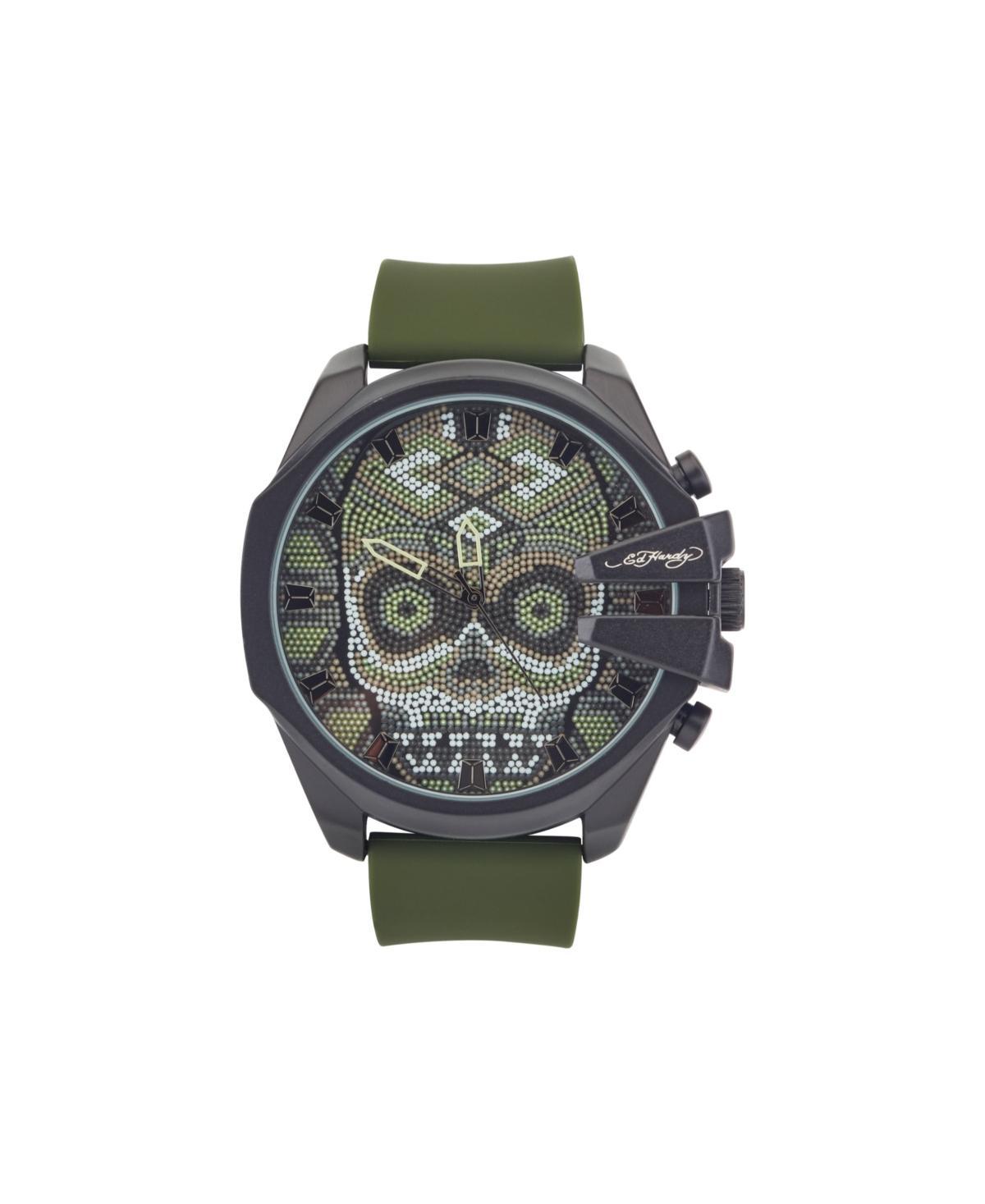 Ed Hardy Mens Matte Olive Silicone Strap Analog Watch 53mm Product Image