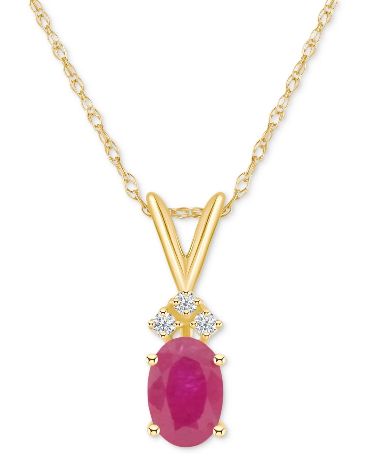 Celebration Gems 14K Yellow Gold Pear-Shaped Gemstone & Diamond-Accent Pendant Necklace, Womens Red Product Image