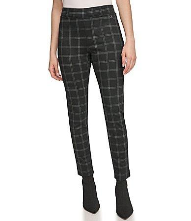 Calvin Klein Bold Plaid Print Flat Front Mid Rise Twill Leggings Product Image