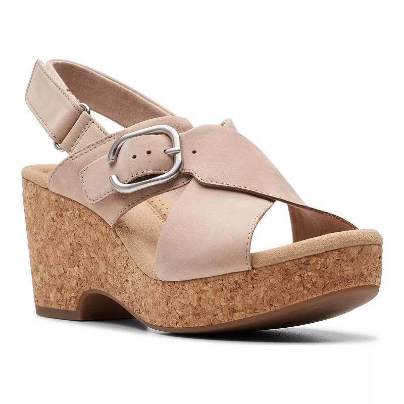 Clarks Giselle Dove Womens Nubuck Wedge Sandals Lt Beige Product Image