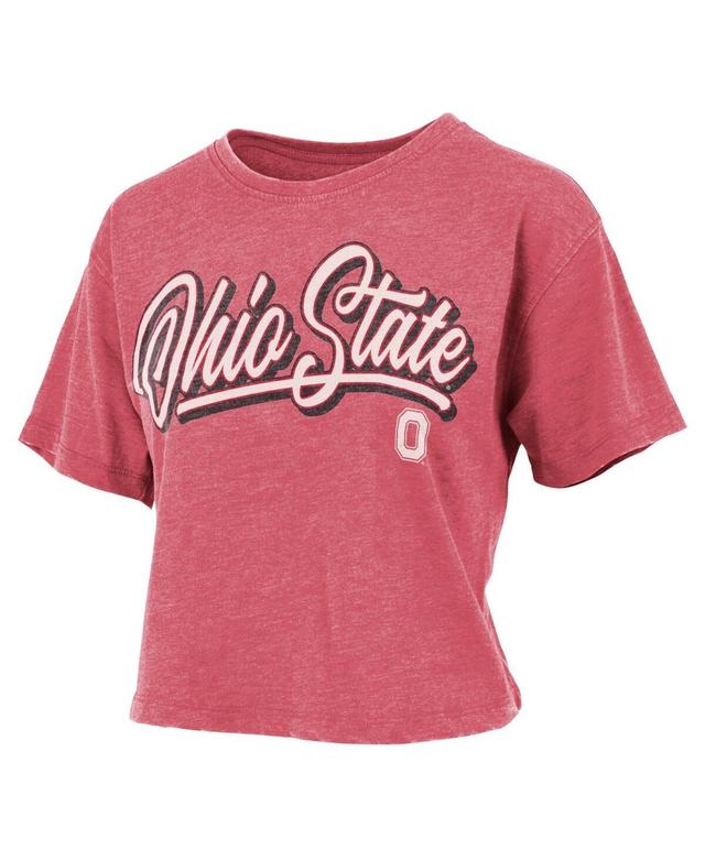 Womens Pressbox Scarlet Distressed Ohio State Buckeyes Team Script Harlow Vintage-Like Waist Length T-shirt Product Image