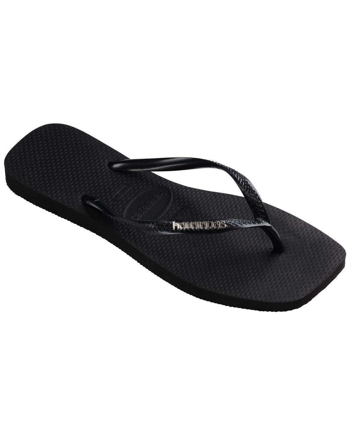 Havaianas Womens Slim Square Logo Metallic Sandal - Black Product Image