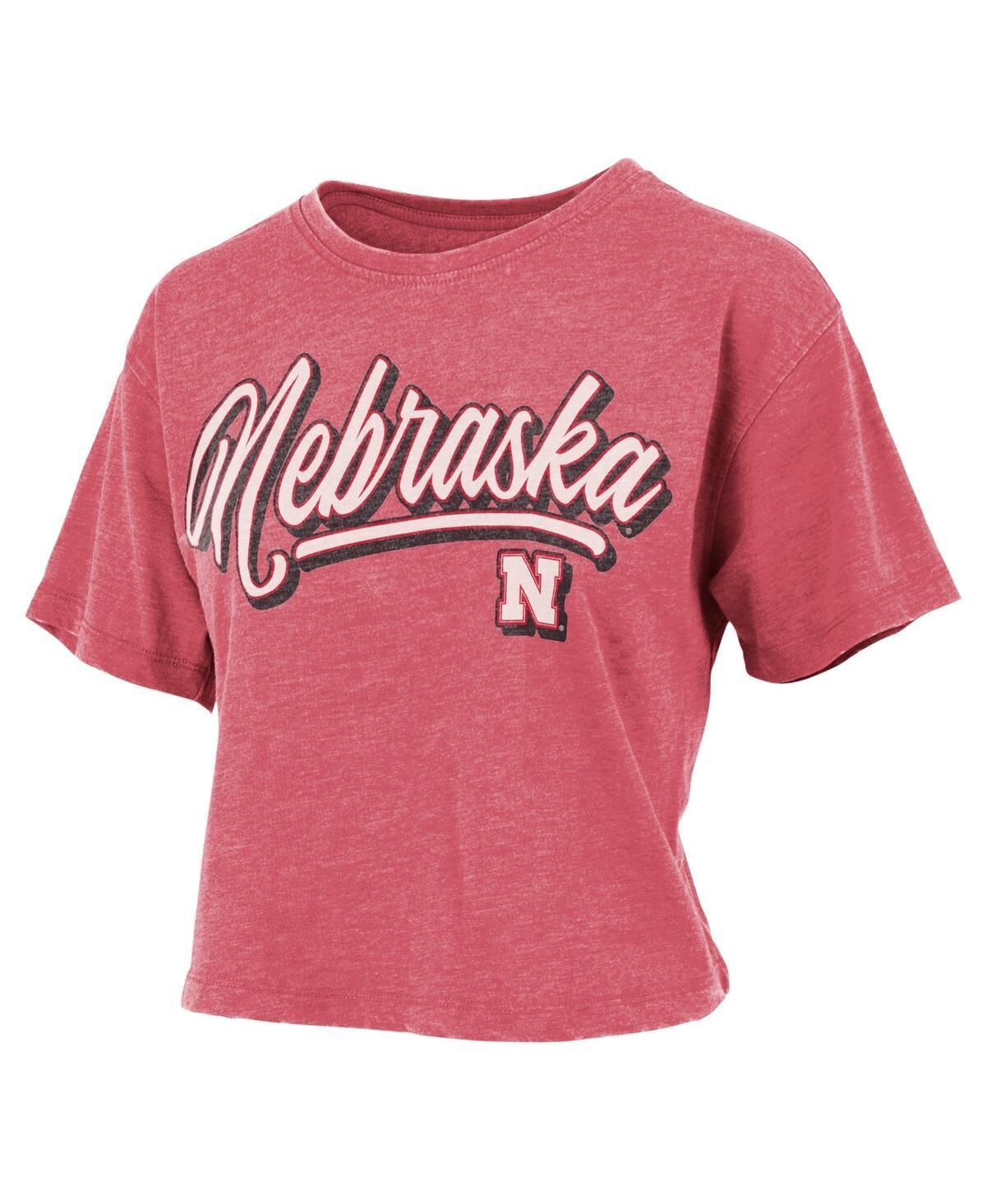 Womens Pressbox Scarlet Distressed Nebraska Huskers Team Script Harlow Vintage-Like Waist Length T-shirt Product Image