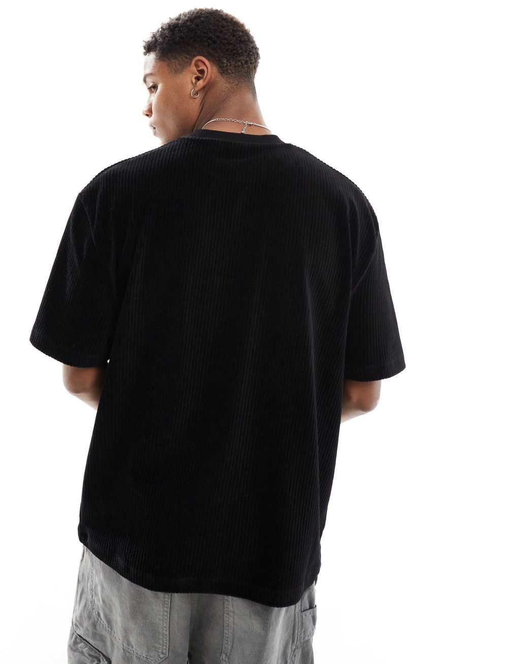 ASOS DESIGN oversized ribbed velour T-shirt in black - part of a set Product Image