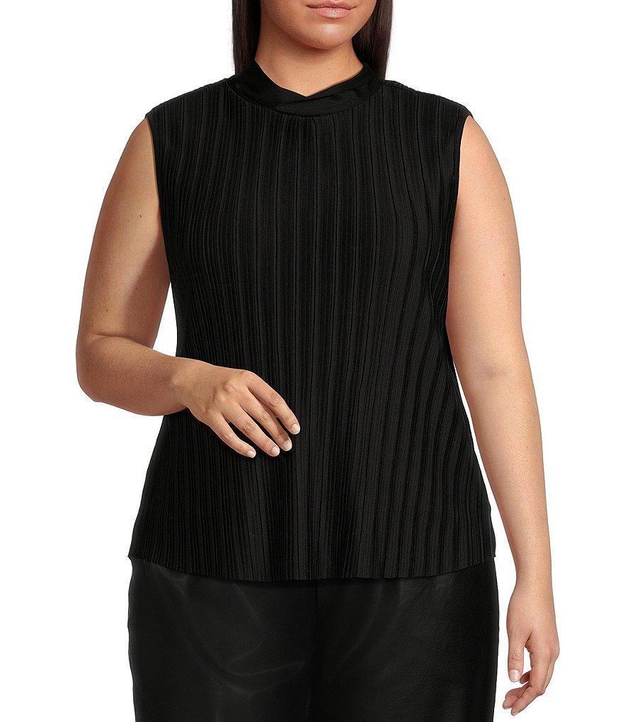 Dex Clothing Plus Sleeveless Mockneck Pleated Woven Blouse Product Image