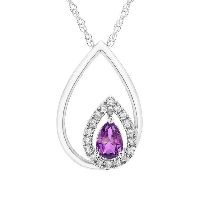 Boston Bay Diamonds Sterling Silver Diamond Accent & Gemstone Pear Shape Pendant Necklace, Womens Purple Product Image