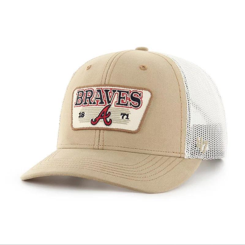 Mens 47 Khaki Atlanta Braves Ridgewood Trucker Adjustable Hats Product Image