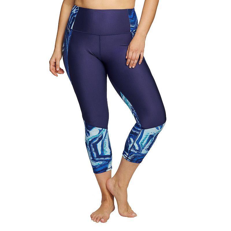 Plus Size Mazu Swim High-Rise Slimming Swim Capri Leggings, Womens Blue Product Image