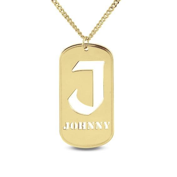 Men's Cut-Out Initial and Name Dog Tag Pendant (1 Initial and Line) Product Image