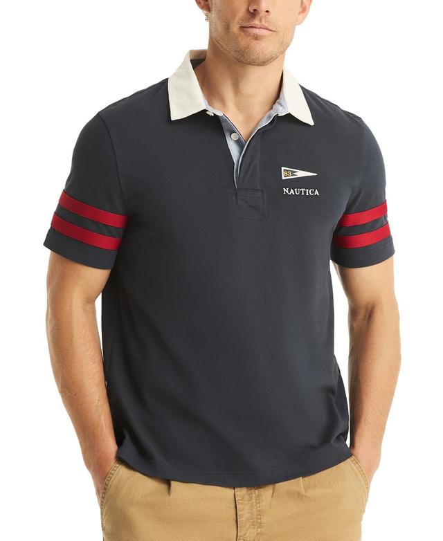 Nautica Mens Short Sleeve Striped-Trim Rugby Polo Shirt Product Image